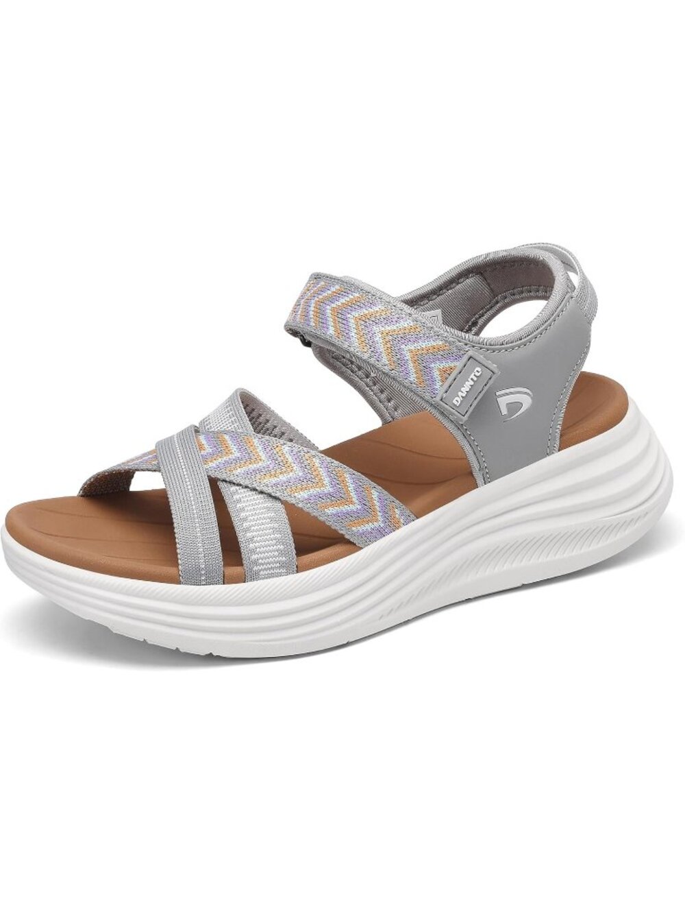 Women's Light Grey Comfortable Walking Sandals with Arch Support Elastic Strap